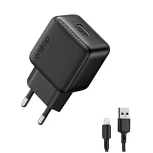 Oraimo PowerCube 10 Sleek Fast Charger With Lightning Cable, 10W, Black - OCW-1111EL