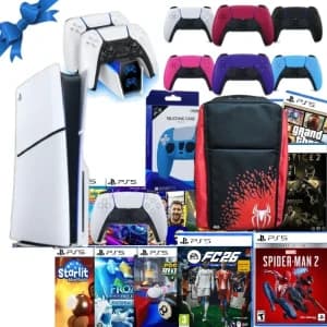 Sony Playstation 5 CD Disc Version Slim PS5 Console  + 15 Online Games FREE, DualSense Charger, Dual sense Silicone case and Extra Dual Sense + Bag