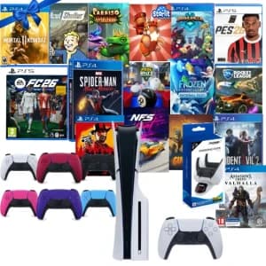 Playstation 5 Disc Version Slim PS5 Console With Dual Sense Controller + 16 Online Games FREE, Dual Sense Charger Dock and Extra Color Dual Sense
