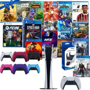 Playstation 5 Digital Edition Slim Console Dual Sense Controller + 16 Online Games FREE, Dual Sense Charger Dock and Extra Color Dual Sense
