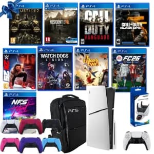 Playstation 5 Disc Version Slim PS5 Console With Dual Sense Controller + 9 Games FREE, Charger, Bag and Extra Color Dual Sense