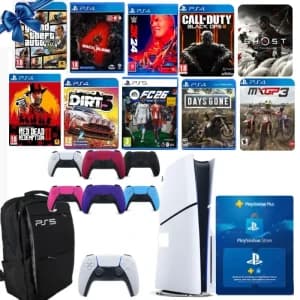 Playstation 5 Disc Version Slim PS5 Console With Dual Sense Controller + 10 Games FREE, Bag, Plus 3 Months and Extra Color Dual Sense
