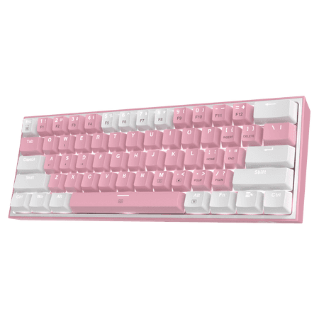 كيبورد ريدراجون K617 FIZZ جيمنج سلكي 60% RGB، كيبورد ميكانيكي مدمج 61 مفتاح مع أغطية مفاتيح أبيض ووردي، سويتش أحمر خطي، دعم تعريف Pro