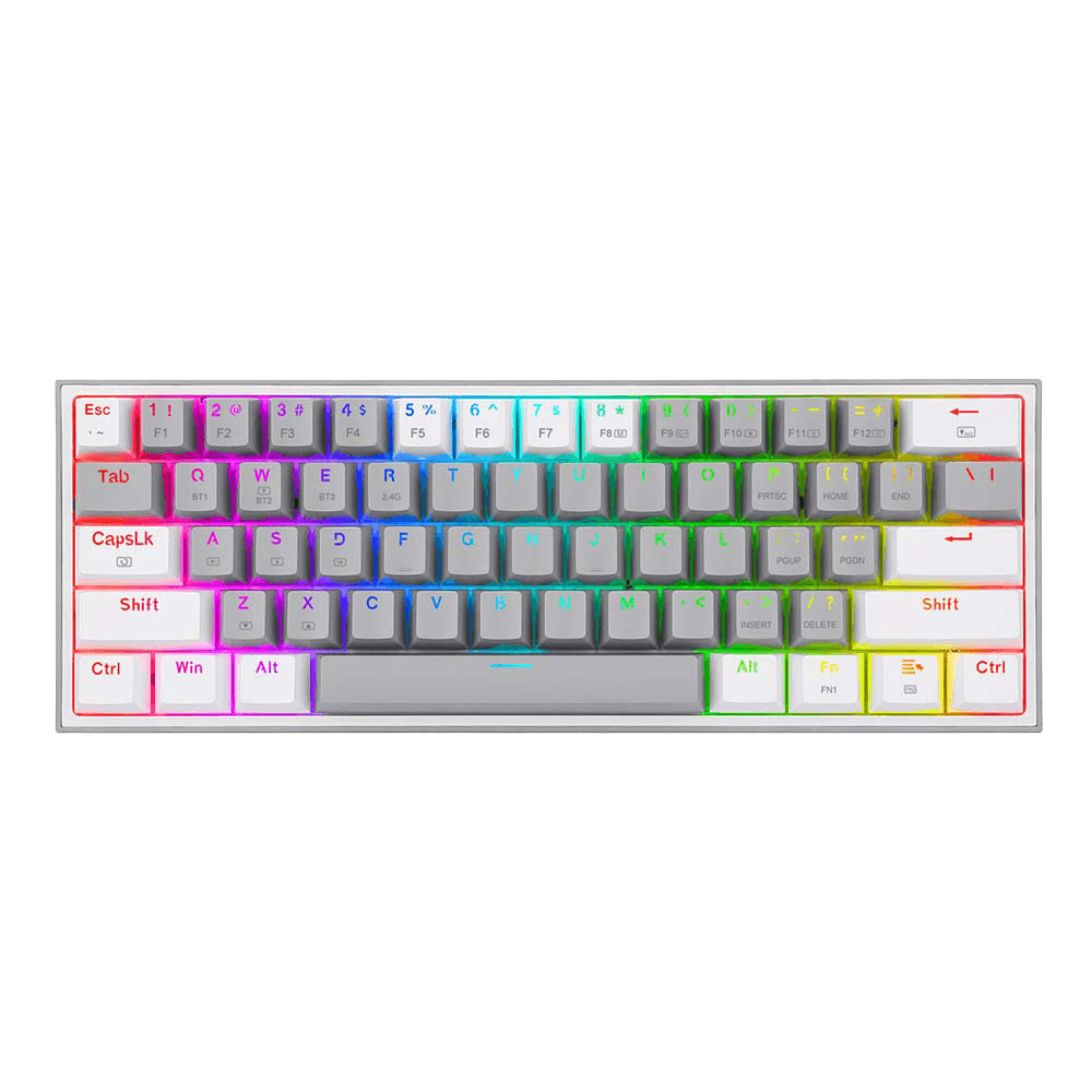 REDRAGON FIZZ PRO K616 – 60% Wired+2.4Ghz+BT Mechanical Keyboard Grey and White (Red Switch)