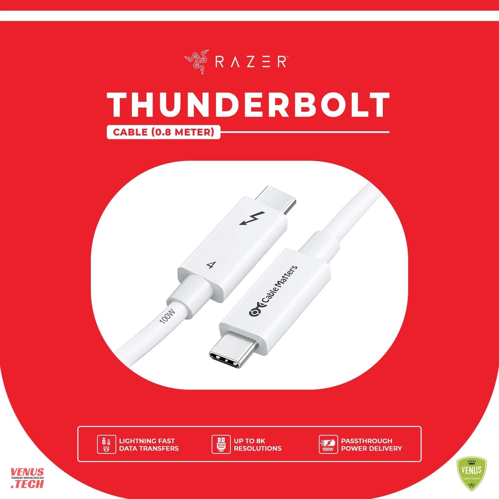 RAZER THUNDERBOLT CABLE (0.8 METER) – WHITE