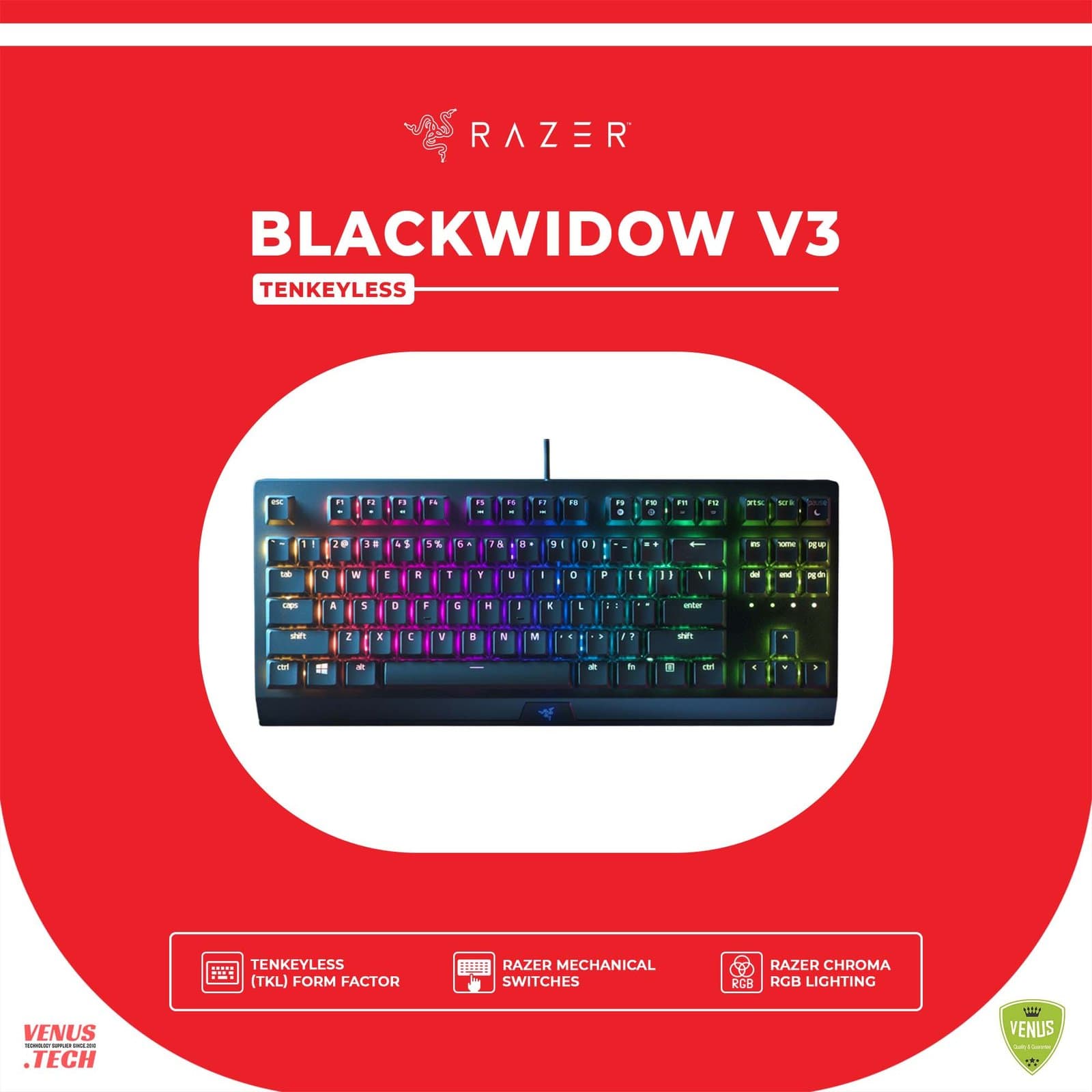Razer BlackWidow V3 Tenkeyless – Mechanical Wired Gaming Keyboard Black – US Layout – RZ03-03490100-R3M1