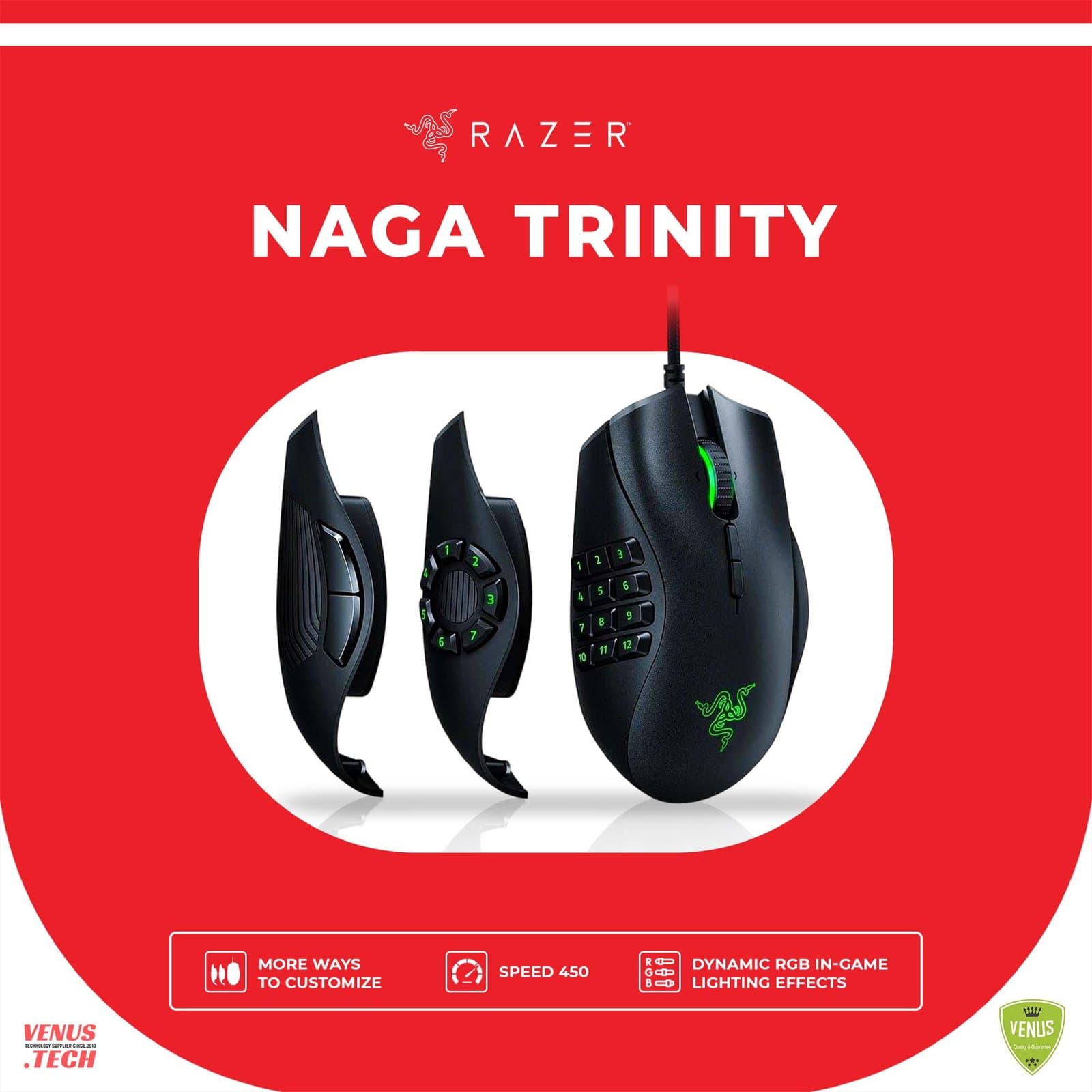Razer Naga Trinity Gaming Mouse: 16,000 DPI Optical Sensor – Chroma RGB Lighting