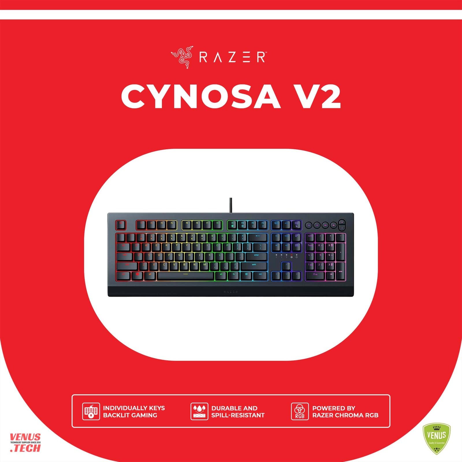 Razer Cynosa V2 – Membrane gaming keyboard with Razer Chroma RGB, Individually Backlit Gaming Keys, Fully Programmable – Black