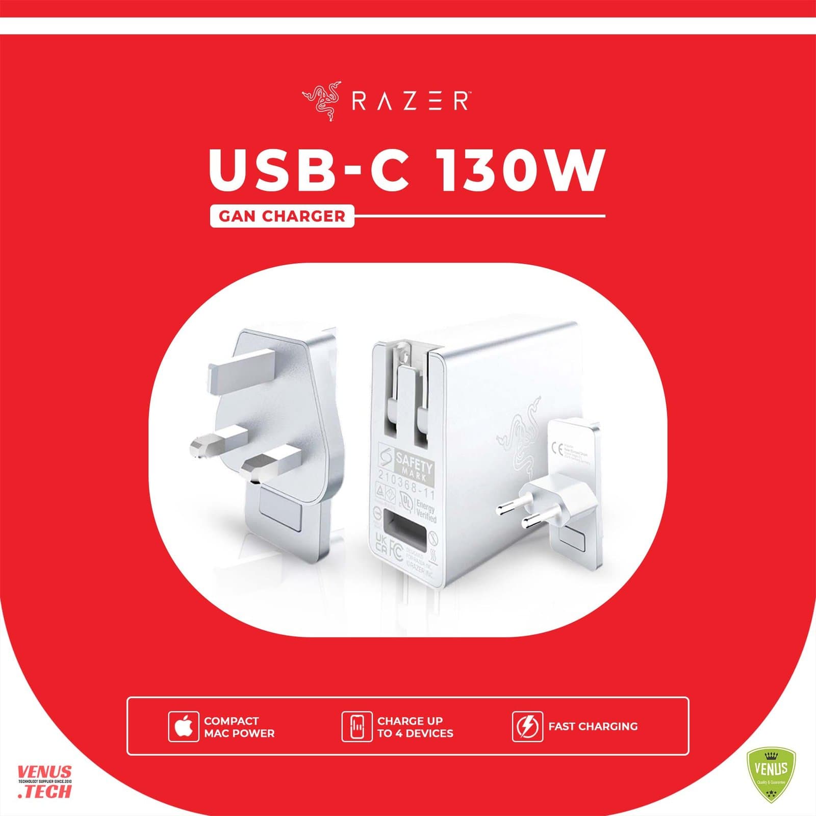 Razer USB-C 130W GaN Charger – White