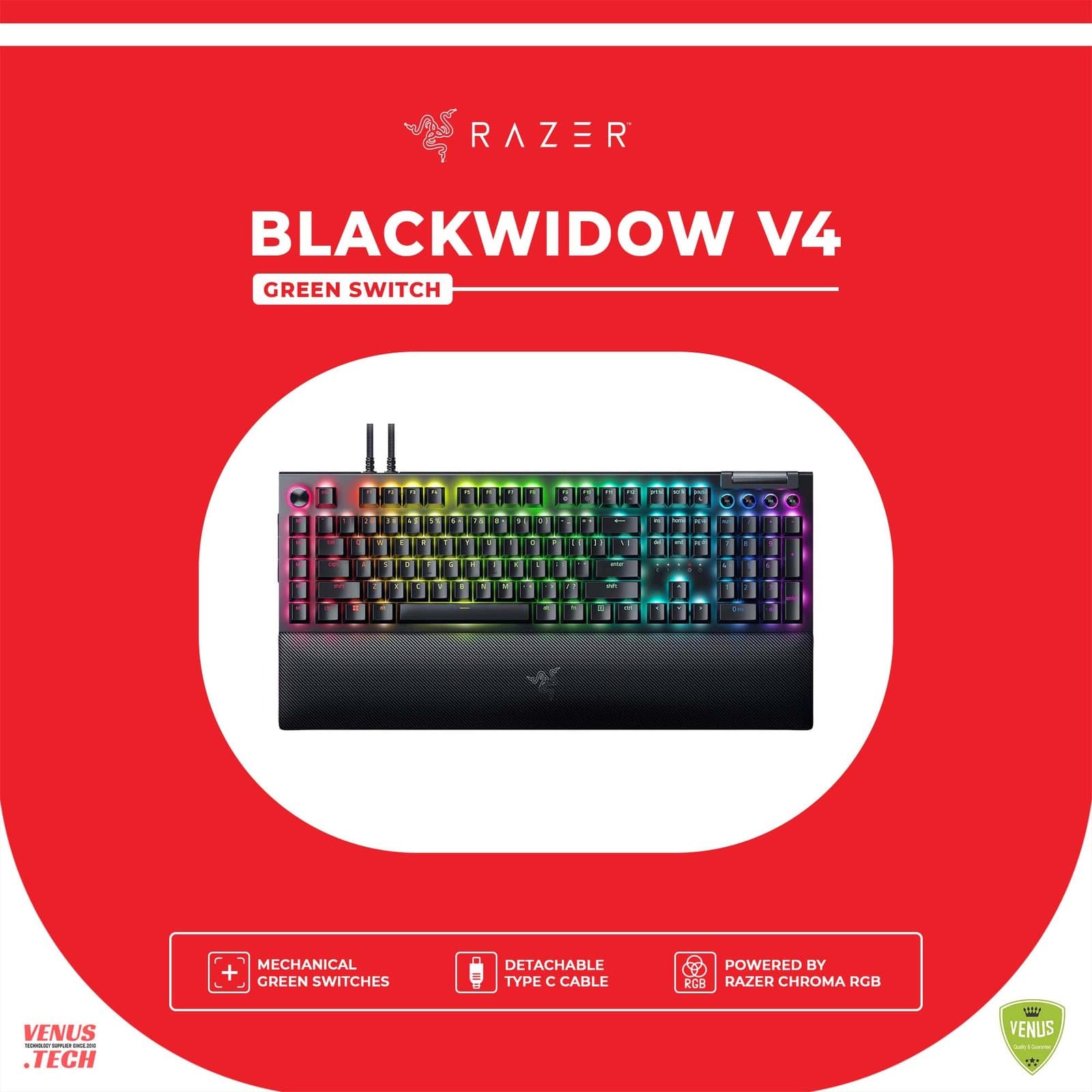 Razer BlackWidow V4 -Green Mechanical Switches I 6 Dedicated Macro Keys I 2-Side Underglow and Per-Key Lighting I Mechanical Gaming Keyboard Chroma RGB- Black – RZ03-04690100-R3M1