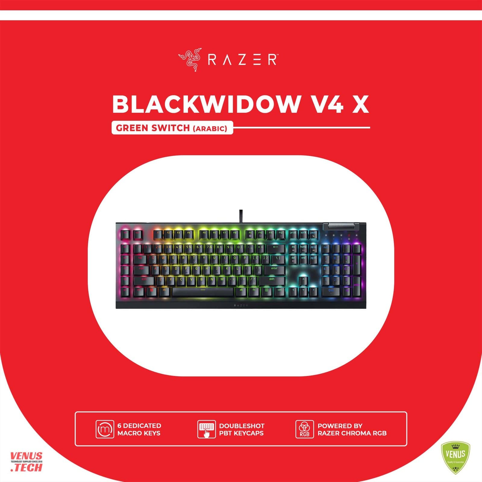 Razer BlackWidow V4 X – Mechanical Gaming Keyboard: Green Switches – (Arabic Layout)