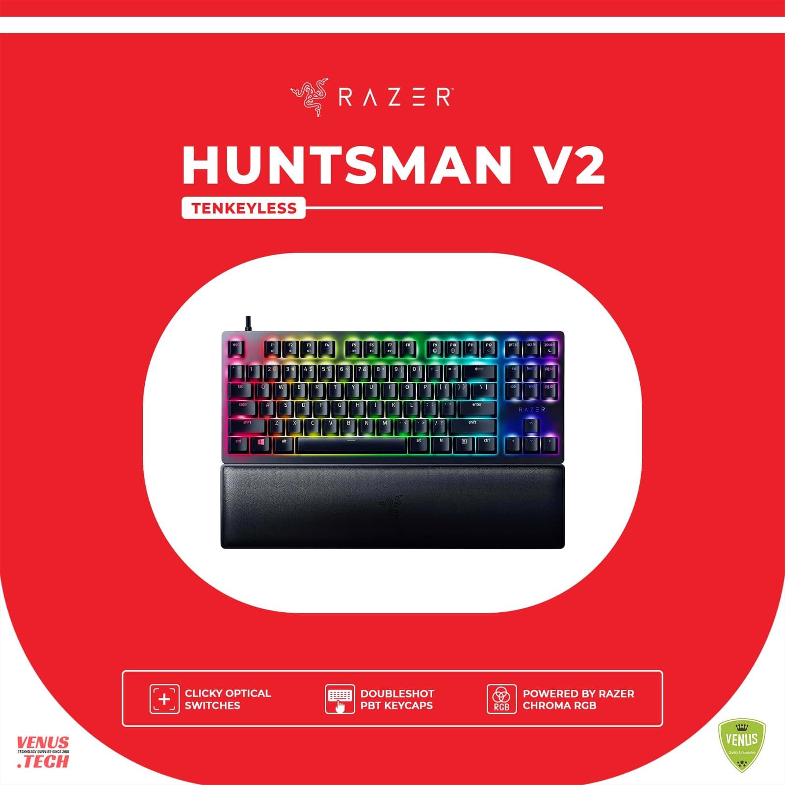 Razer Huntsman V2 Tenkeyless – Optical Gaming Keyboard (Clicky Purple Switch) RZ03-03940300-R3M1-Black