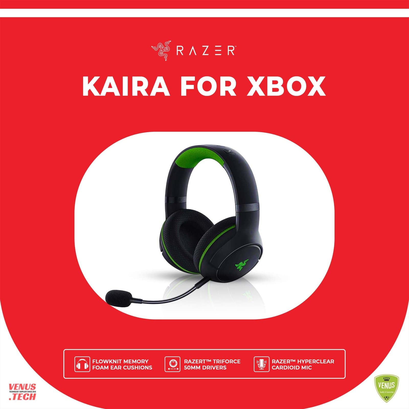 Razer Kaira Wireless Gaming Headset For Xbox Series X – Bendable Hyperclear Cardioid Mic, Triforce Titanium 50Mm Drivers,On-Earcup Audio Controls, Xbox Wireless – Rz04-03480100-R3M1