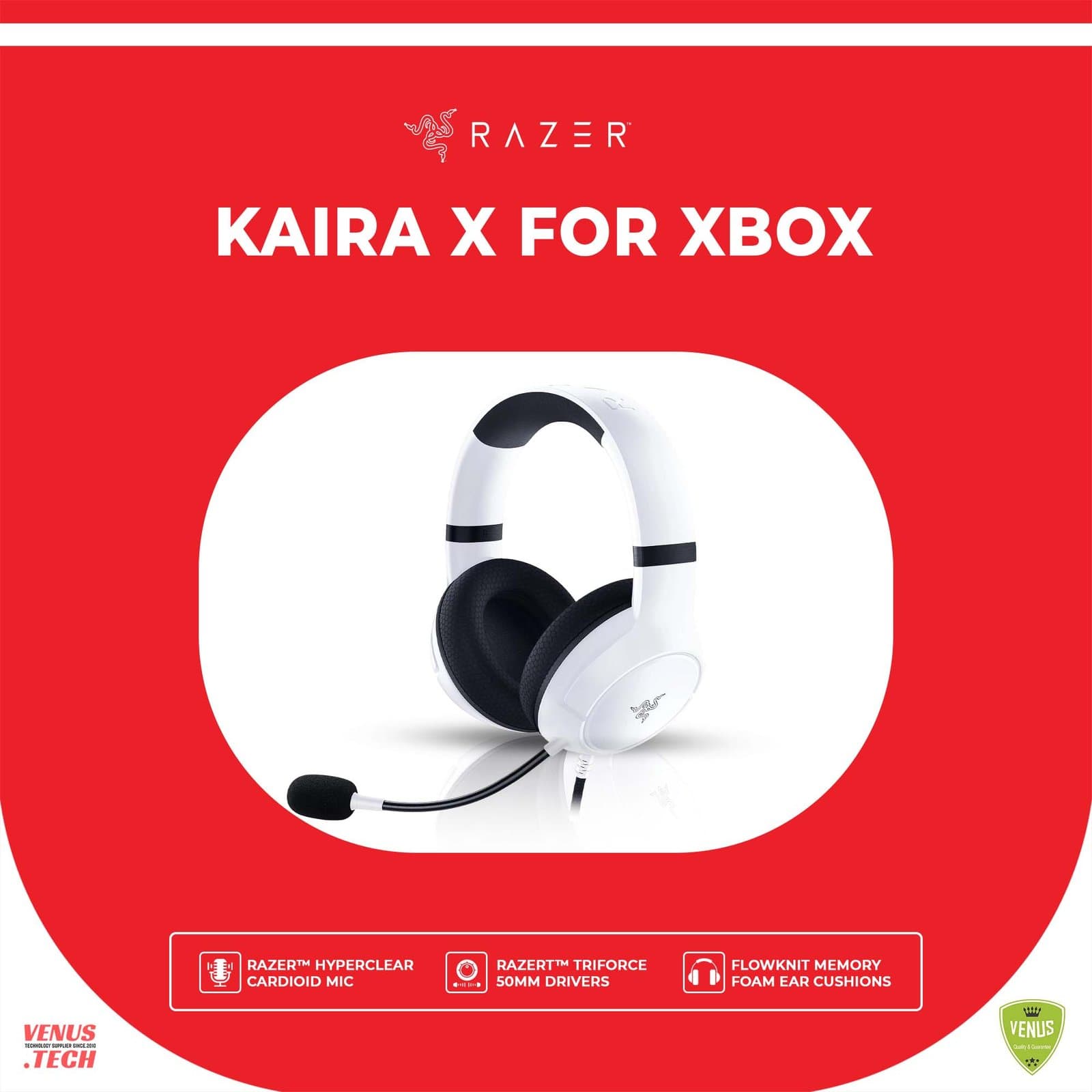 Razer Kaira X for Xbox Gaming Headset, For Xbox Series X S, TriForce 50mm Driver, HyperClear Cardioid Microphone, FlowKnit Memory Foam Ear Cushions, PC, Mac, Nintendo Switch, – White  RZ04-03970300-R3M1