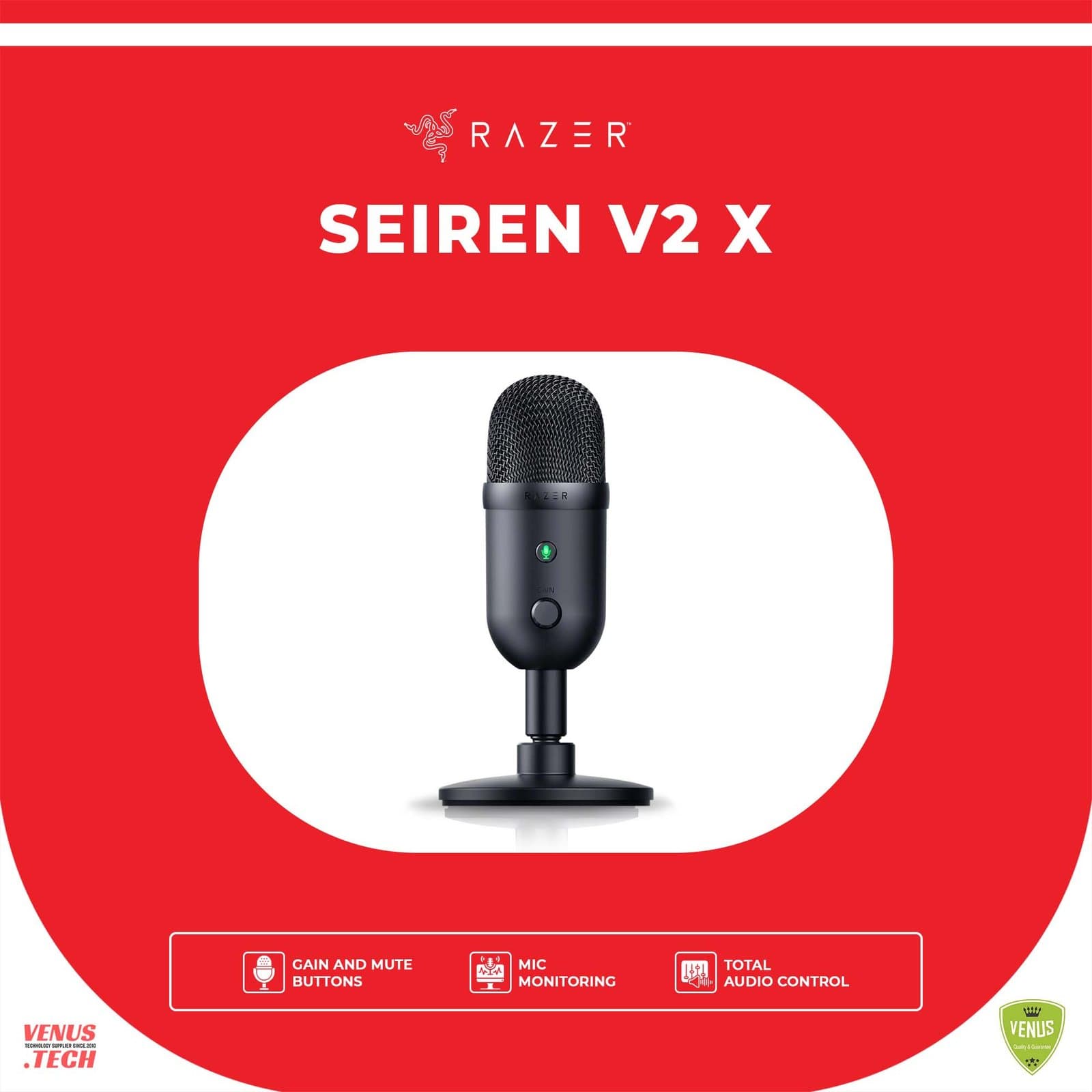 Razer Seiren V2 X USB Condenser Microphone | for Streaming and Gaming on PC | Supercardioid Pickup Pattern | Integrated Digital Limiter | Mic Monitoring and Gain Control | Built-in Shock Absorber