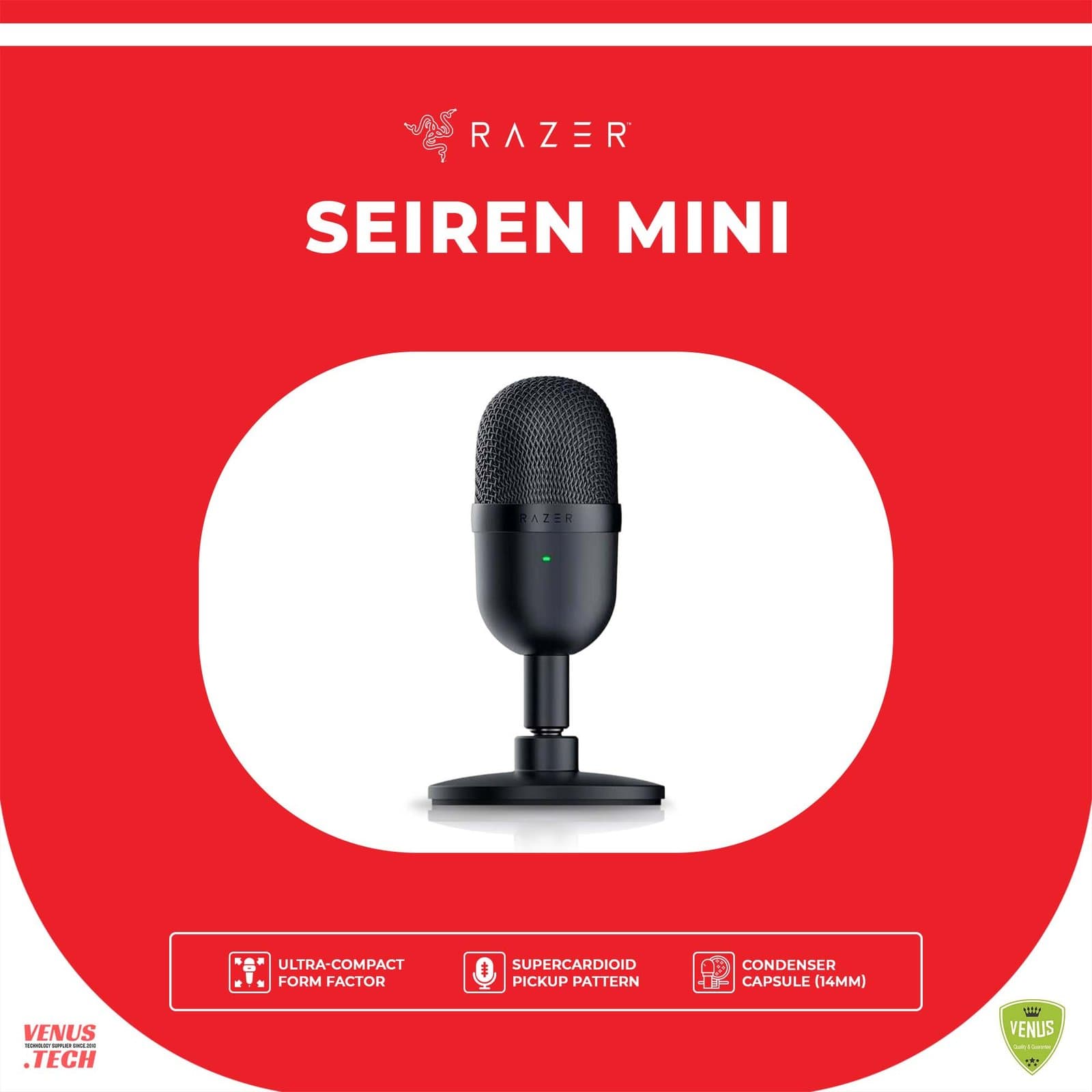 Razer Seiren Mini USB Condenser Microphone: for Streaming and Gaming on PC – Professional Recording Quality – Precise Supercardioid Pickup Pattern – Tilting Stand – Shock Resistant – Classic Black