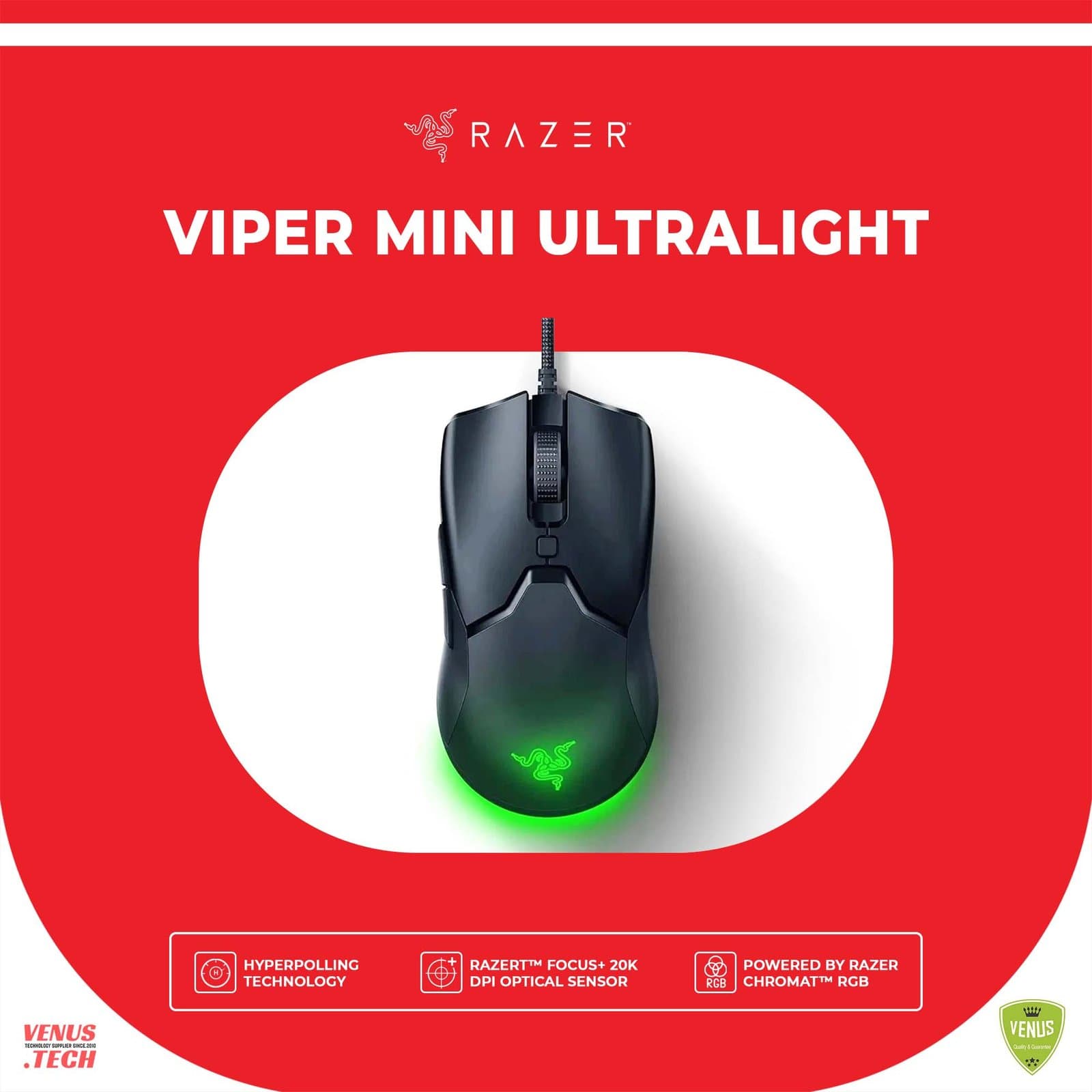 ماوس ريزر Viper Mini جيمنج خفيف الوزن: أسرع سويتشات جيمنج - مستشعر بصري 8500 DPI - إضاءة Chroma RGB - 6 أزرار قابلة للبرمجة - سلك مرن - أسود كلاسيكي
