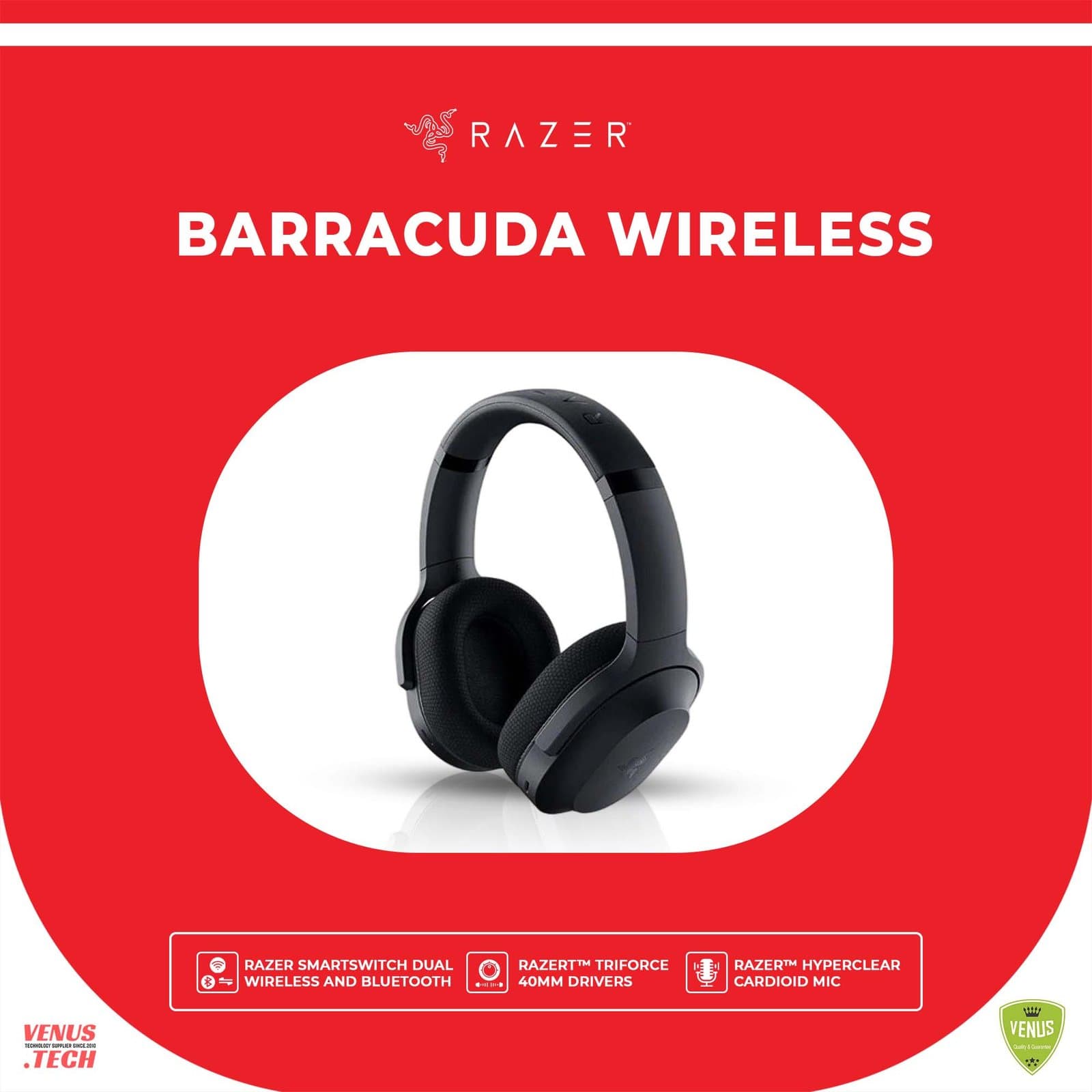 Razer Barracuda Wireless Gaming & Mobile Headset (PC, PlayStation, Switch, Android, iOS): 2.4GHz Wireless + Bluetooth – Integrated Noise-Cancelling Mic – 50mm Drivers – 40 Hr Battery – Black