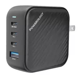 Powerology Ultra Compact 100W Triple PD GaN Charger, USB-C Laptop Travel Wall Charger Compatible with MacBook Pro, iPad, iPhone 15 Pro Max/15 Pro/14 Pro...