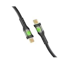 Promate USB-C™ to USB-C™ Cable, Premium 60W Power Delivery Cable with Transparent Shells, 480Mbps Data Sync and 120cm Nylon Braided Cord, TransLine-CC.Black