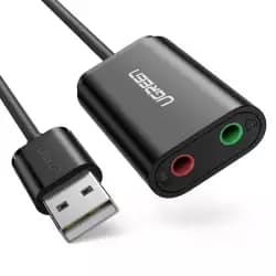 كرت صوت خارجي يوجرين، محول صوت 3.5mm إلى USB، محول ميكروفون USB، محول 2 في 1 جاك 3.5mm، متوافق مع ويندوز، ماك او اس، لينكس، اندرويد، كمبيوتر، لابتوب، ديسكتوب، سويتش، PS5 - أسود (30724) - (مفتوح العلبة)