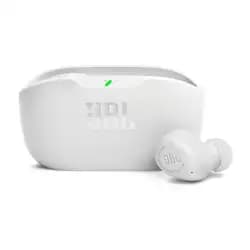 سماعات JBL Wave Buds لاسلكية بالكامل، صوت Deep Bass، تصميم مريح، بطارية 32 ساعة، تقنية Smart Ambient، مكالمات بدون استخدام اليدين، مقاومة للماء والغبار - أبيض