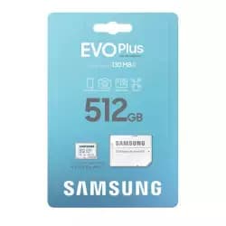 كارت ميموري سامسونج EVO PLUS microSDXC سعة 512 جيجابايت UHS-I U3 A2 V30 class 10 + محول SD
