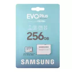 كارت ميموري سامسونج EVO PLUS microSDXC سعة 256 جيجابايت UHS-I U3 A2 V30 class 10 + محول SD