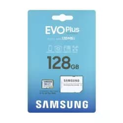 كارت ميموري سامسونج EVO PLUS microSDXC سعة 128 جيجابايت UHS-I U3 A2 V30 class 10 + محول SD