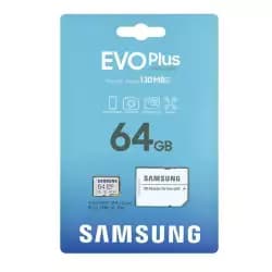 كارت ميموري سامسونج EVO PLUS microSDXC سعة 64 جيجابايت UHS-I U3 A2 V30 class 10 + محول SD