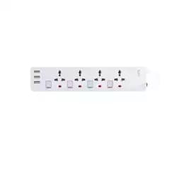 مشترك كهرباء SIA ENDURING GEN1، طول 2 متر، عدد 4 مقابس + 3 منافذ USB - أبيض (SI-PS002W)