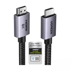 يوجرين كابل HDMI 2.1 بدقة 8K طول 1 متر، فائق السرعة، يدعم 8K@60HZ و 4K@240HZ/144HZ/120HZ، يدعم eARC/Dolby/HDR 10+، متوافق مع PS5/Xbox/MacBook (25908)