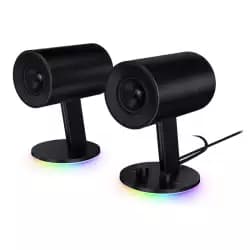 سماعات ريزر Nommo Chroma للكمبيوتر 2.0 - مكبرات صوت 3 بوصة من الألياف الزجاجية - منافذ باس خلفية - تحكم في الباس - إضاءة Razer Chroma - لون أسود