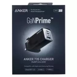 شاحن انكر 735 GaNPrime 65W بـ 3 منافذ (2 USBC و 1 USB A) اسود
