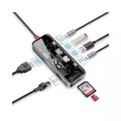 موزع بروميت TransHub-Mini 8 في 1، يدعم 4K 60Hz، مداخل USB-C وشحن 100W PD - أسود
