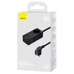 مشترك كهرباء مكتبي بيسوس GaN3 Pro بمنفذ AC+2U+2C بقدرة 65W - أسود