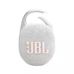 سماعة بلوتوث JBL Clip 5 محمولة، مقاومة للماء والأتربة، مشبك مدمج، حتى 12 ساعة تشغيل، مصنوعة من مواد معاد تدويرها (أبيض)