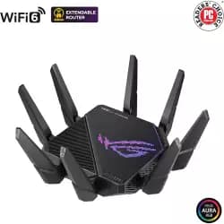 راوتر جيمنج اسوس ROG Rapture GT-AX11000 Pro ثلاثي النطاق WiFi 6، منافذ 10G و 2.5G، تقنية RangeBoost Plus، تسريع ألعاب ثلاثي المستويات، حماية شبكة مجانية، متوافق مع AiMesh
