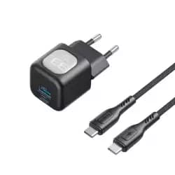 شاحن سفر هافيت UC233 GaN 33W مع كابل USB-C إلى USB-C - أسود