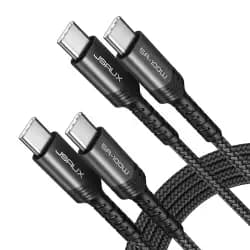 كابل JSAUX CC0020 USB C إلى USB C بقوة 100 وات/5 أمبير، 1 قطعة 2 متر، شحن سريع QC 4.0/USB PD Type-C - أسود