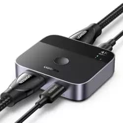 سويتش UGREEN 4K HDMI عدد 2 مدخل USB-C و2 مخرج HDMI مع شاشة عرض، مزامنة صوت، حماية ESD للابتوب، TV Box/Stick، كمبيوتر، PS5/4/3، اكس بوكس 360/One 55452