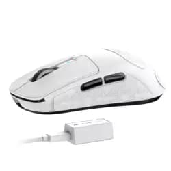 ماوس جيمنج لاسلكي ATTACK SHARK R6، اتصال ثلاثي الأوضاع، فائق الخفة 39 جرام، مستشعر PAW3950 بدقة 42K DPI، معدل استجابة 8K، معالج Nordic 52840، 7 أزرار قابلة للبرمجة، للكمبيوتر/ماك/لينكس/PS - أبيض مع ستيكر