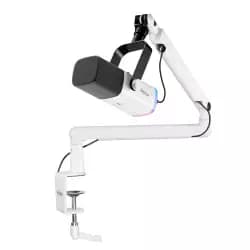 Fifine TAM8W AmpliGame XLR/USB Dynamic Microphone With BM88 LOW-PROFILE MICROPHONE ARM STAND for Podcast Recording, with RGB Light, Mute Button, Headphones Jack (White)