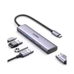 يو جرين 15495 CM478 محول متعدد الوظائف 5 في 1 USB-C 4K 30Hz - رمادي فلكي
