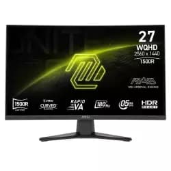 شاشة ام اس اي MAG 275CQF E18 منحنية، مقاس 27 بوصة Rapid VA، دقة WQHD، معدل تحديث 180Hz، زمن استجابة 0.5ms (GtG)، تقنية AMD FreeSync، انحناء 1500R، لون أسود | 9S6-3CE91H-009