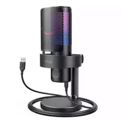 ميكروفون كوندنسر Fifine A9 RGB متعدد الاتجاهات مع تحكم مدمج في الصوت ومفتاح نمط الالتقاط لتسجيل الصوت والبث