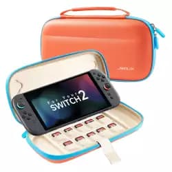حقيبة حمل رفيعة JSAUX لجهاز Nintendo Switch 2 2025 - حقيبة محمولة مع 10 فتحات للألعاب وغطاء حماية صلب للسفر - لون برتقالي