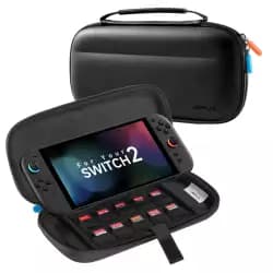 حقيبة حمل رفيعة JSAUX لجهاز Nintendo Switch 2 2025 - حقيبة محمولة مع 10 فتحات للألعاب وغطاء حماية صلب للسفر - لون أسود