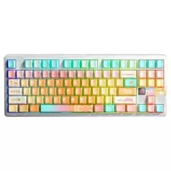 كيبورد ميكانيكي AULA F87 PRO V2 بنظام Gasket، 87 مفتاح، 80%، قابل للتبديل السريع، سويتش Meteor Ice Cream، لاسلكي ثلاثي الأوضاع، أبيض/برتقالي