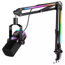 طقم ميكروفون ديناميكي للجيمنج FIFINE AM8PROT AmpliGame USB/XLR، مع ذراع بوم لتسجيل البودكاست، مجموعة ميكروفون بث RGB، كتم صوت باللمس، تحكم في الصوت، مدخل سماعة - أسود